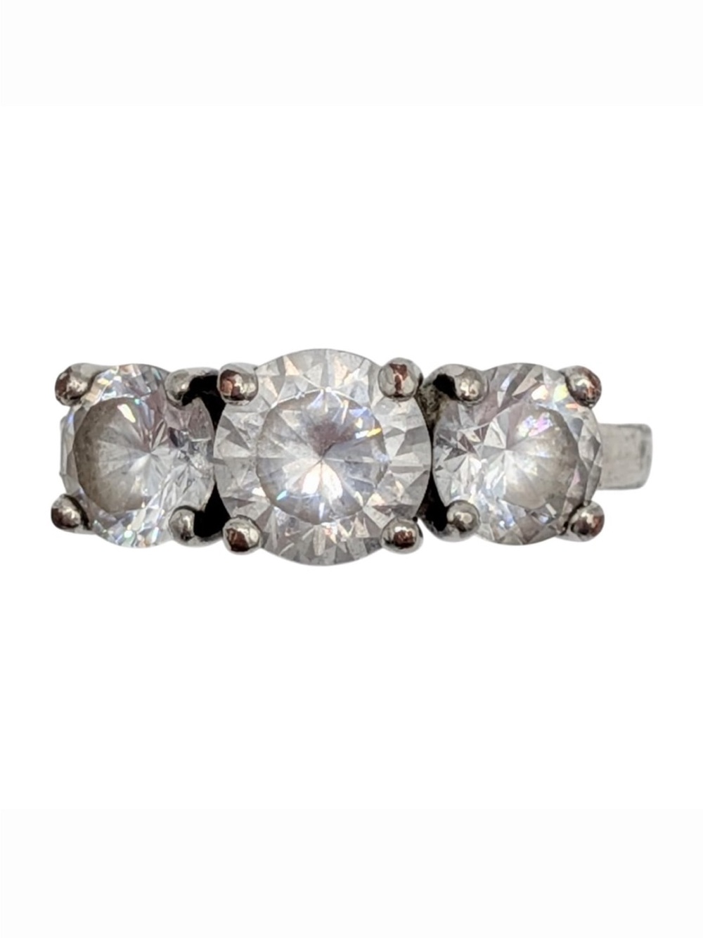 Signed Sterling Silver 925 White CZ 3 Stone Trilogy Ring Size 5.75